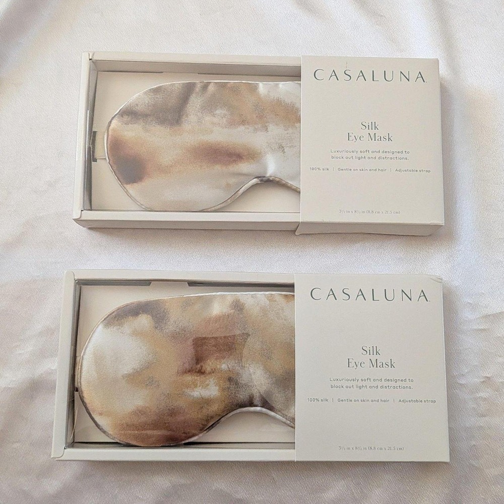 New Casaluna 100% Silk Eye Mask Blush Watercolor Luxury Sleep Mask Set of‎ 2